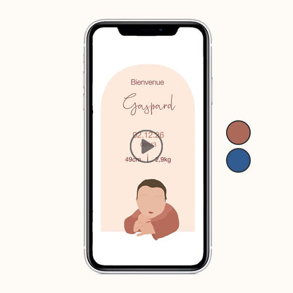 Visuel faire-part digital naissance l'arche avec illustration de votre enfant, existe couleur terra cotte et couleur bleu