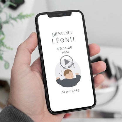 Faire-part de naissance sur le thème Astro ! format vidéo pour annoncer l'arrivée de votre bébé avec son illustration - signe : scorpion
