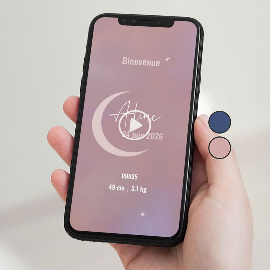 Faire-part de naissance virtuel pour partager la grande nouvelle à vos proches, thème Céleste coloris rose