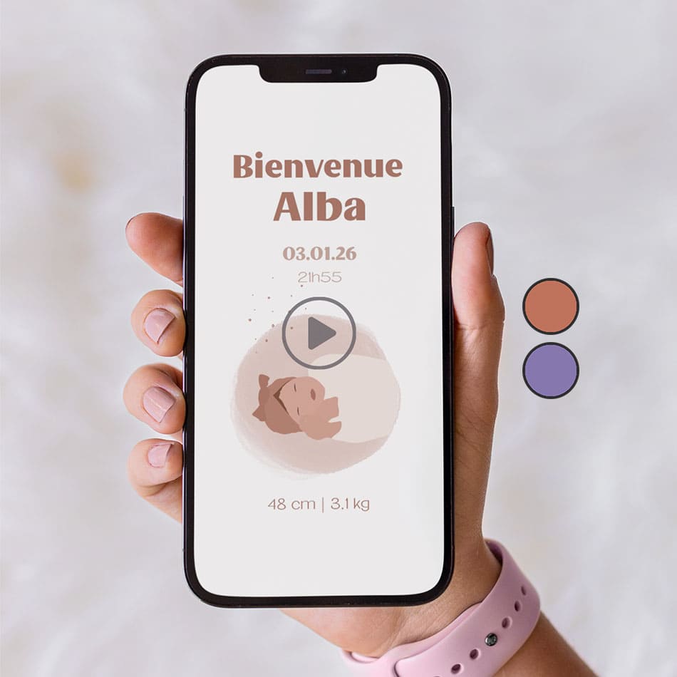 Faire-part naissance pour annoncer la belle nouvelle de façon originale avec cette vidéo sur le thème "dans ma bulle" couleur rose avec illustration de votre bébé