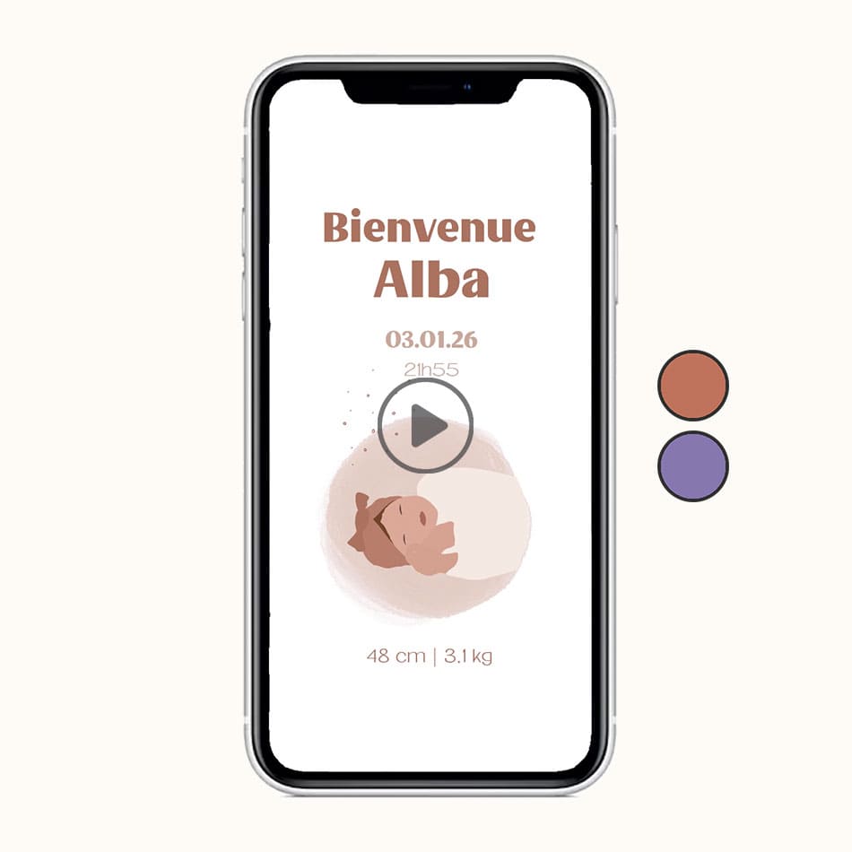 Aperçu du faire-part digital de naissance thème "dans ma bulle" couleur rose avec illustration de votre bébé