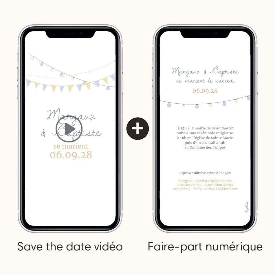 Save the date vidéo avec l'option faire-part numérique sur le thème guinguette