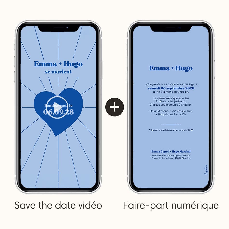 save the date vidéo avec l'option faire-part numérique thème coeur bleu 