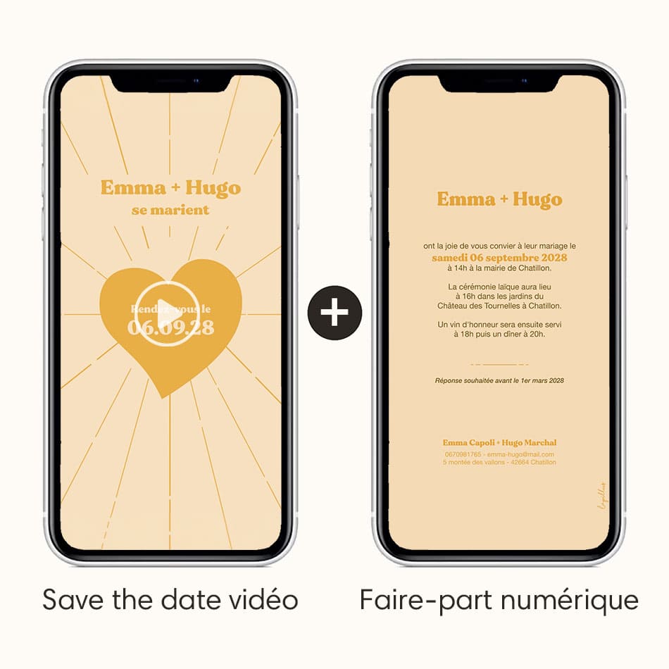 save the date vidéo avec l'option faire-part numérique thème coeur jaune