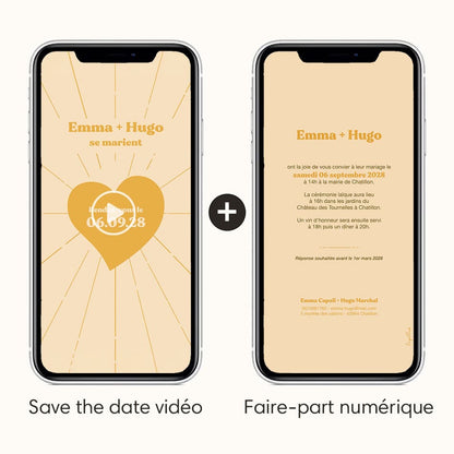 save the date vidéo avec l'option faire-part numérique thème coeur jaune
