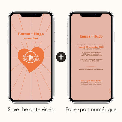 save the date vidéo avec l'option faire-part numérique thème coeur orange