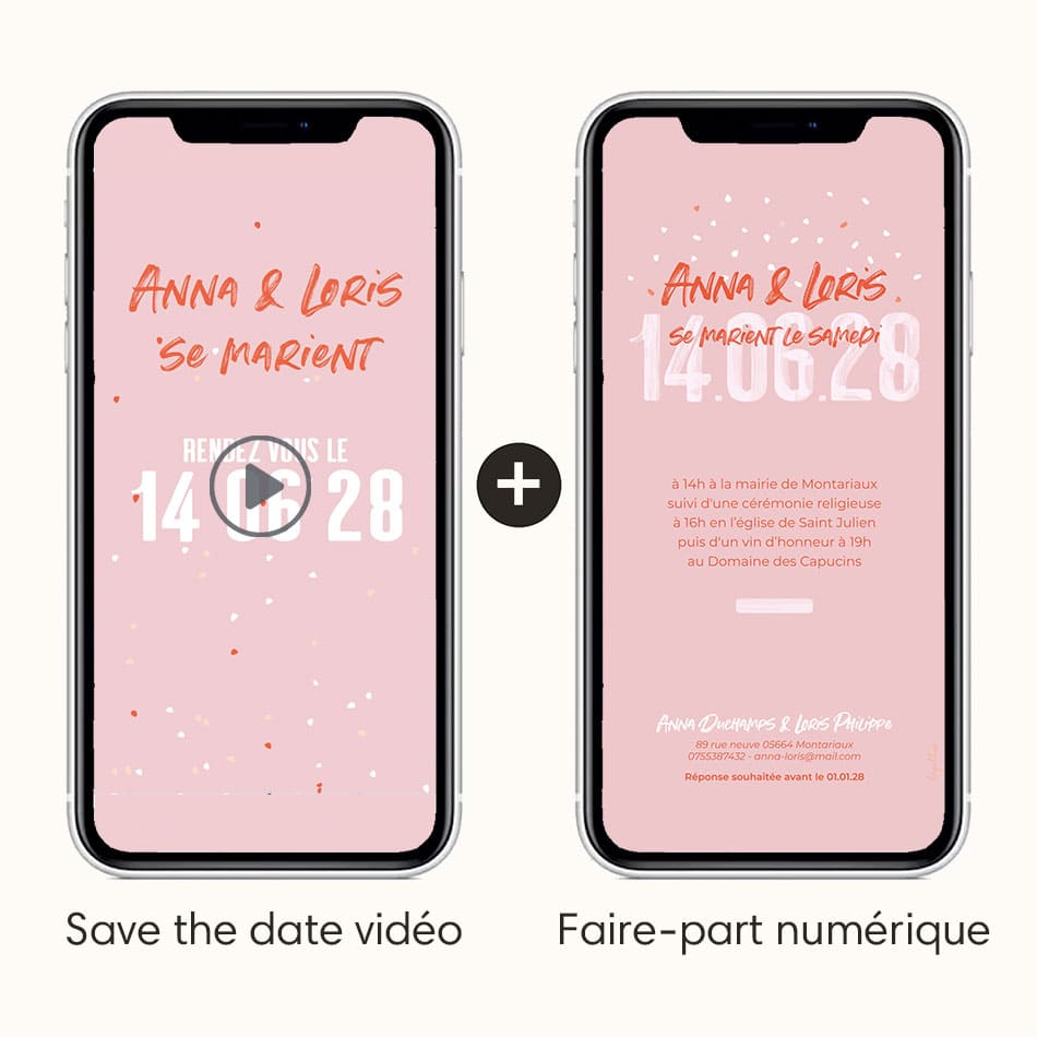 Save the date vidéo avec faire-part numérique assorti pour plus de détail, sur le thème Let's party couleur rouge