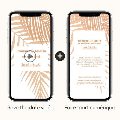 Save the date vidéo accompagné du faire-part numérique dans le même thème tropical 