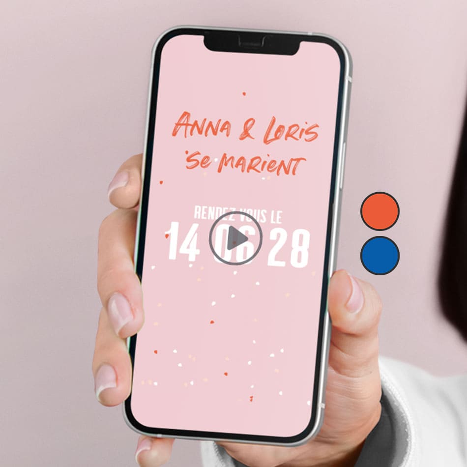 Annoncez la bonne nouvelle avec le save the date digital sur le thème des confettis pour une ambiance festive, coloris rouge