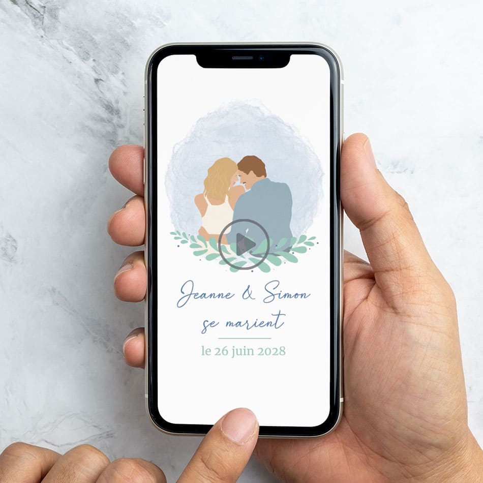 Aperçu save the date digital les romantiques pour annoncer la bonne nouvelle avec en plus une illustration de votre couple