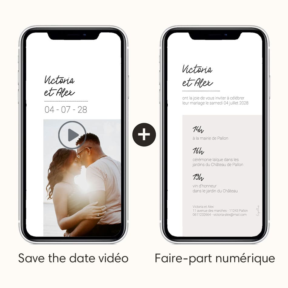 Save the date vidéo avec l'option faire-part numérique pour plus de détails 