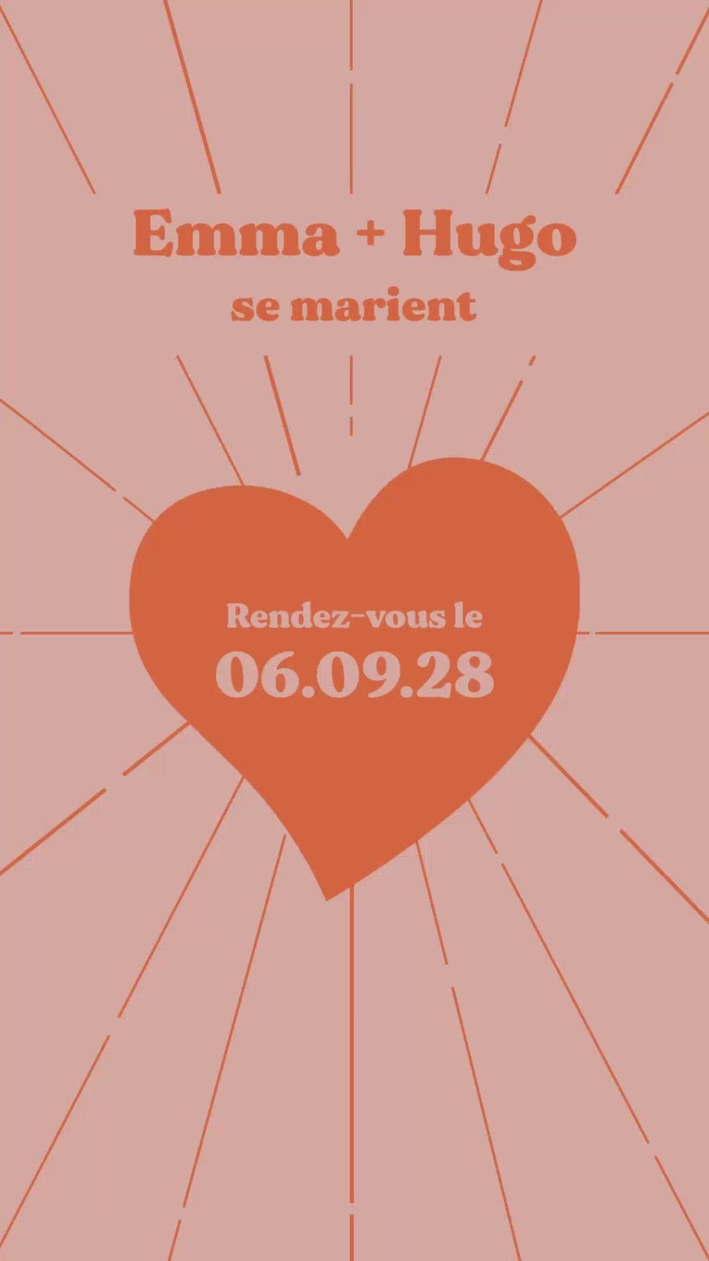 Vidéo de 22 secondes pour le save the date mariage thème coeur couleur orange