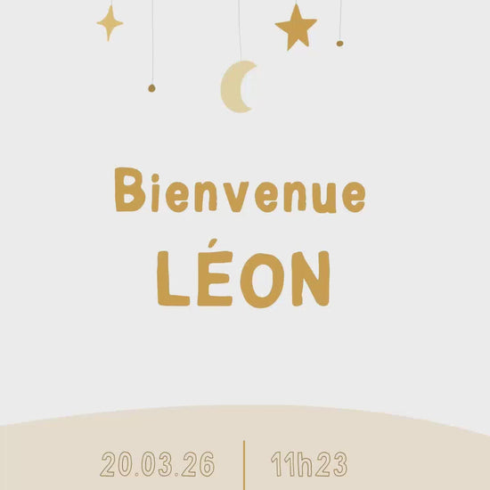 Faire-part animé de 32 secondes, façon originale pour annoncer l'arrivée de votre bébé, thème Mobile musical avec couleur jaune