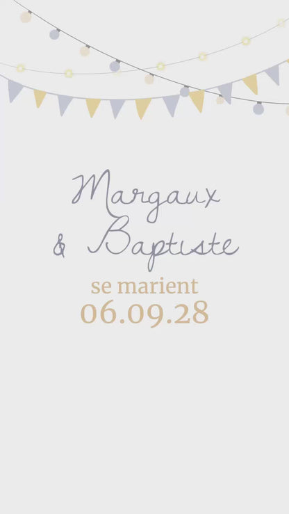 Save the date animé de 22 secondes avec les infos principales pour votre mariage sur le thème de la guinguette