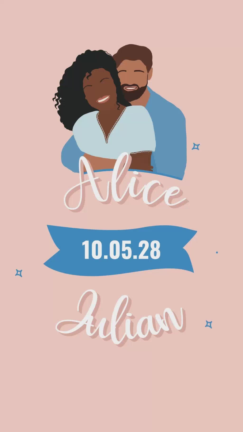 Vidéo save the date mariage de 22 seconde spour annoncer la date et les infos essentielles de votre mariage avec illustration de votre couple