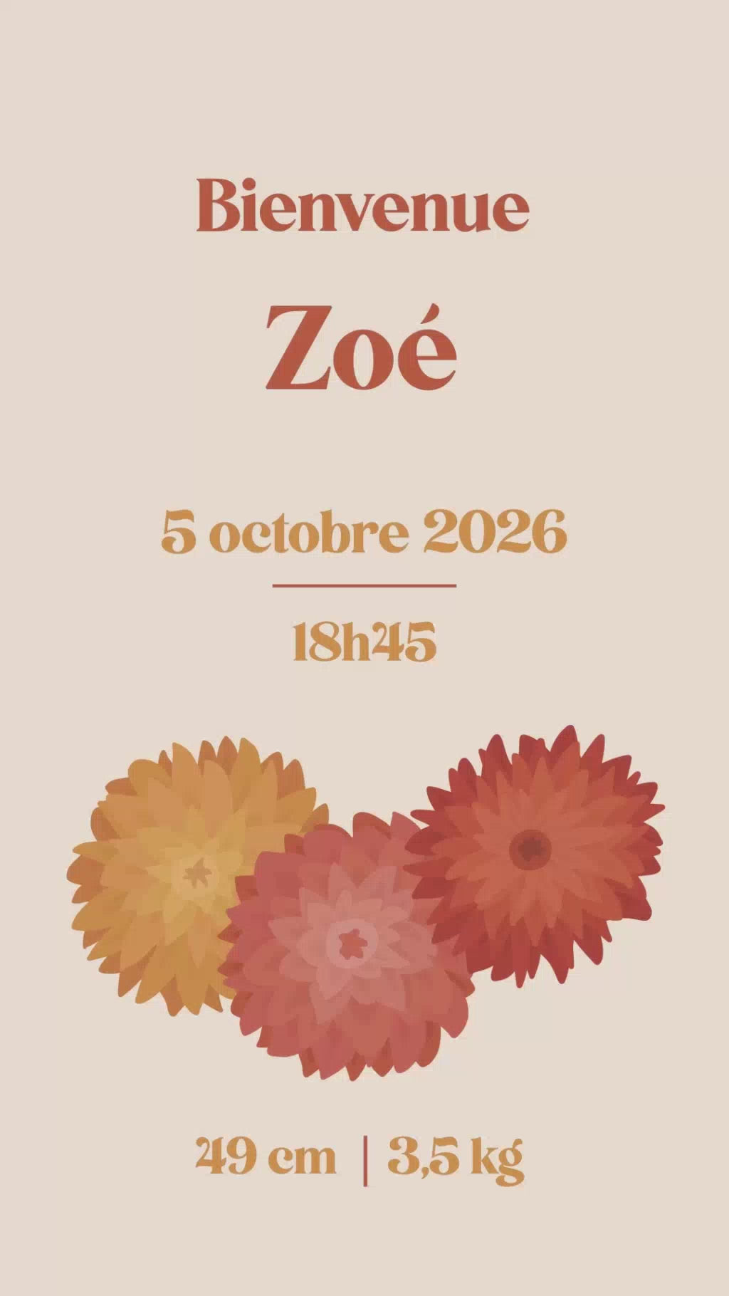 Vidéo faire-part vidéo pour l'arrivée de votre bébé, thème fleurs d'automne, avec photo de votre bébé, original, rapide écologique