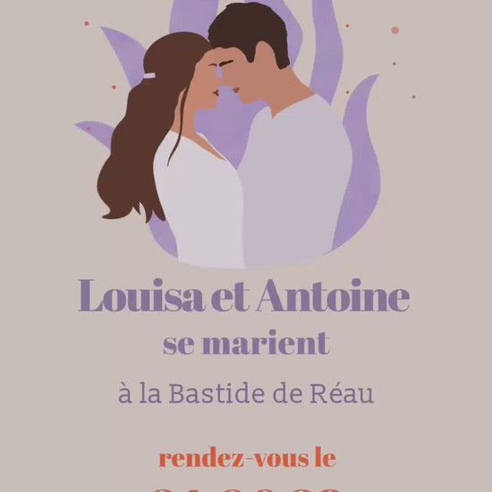 Vidéo de 22 secondes save the date animé sur le thème tout feu tout flamme, dynamique et passionnelle avec illustration de votre couple