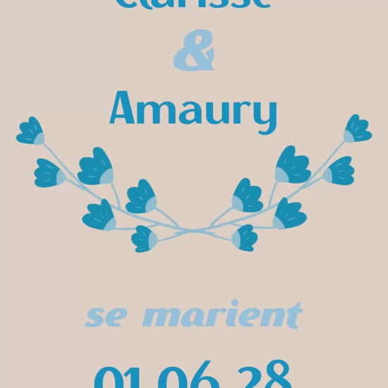 Vidéo save the date pour envoyer une annonce originale à votre invités thème mariés en fleurs coloris bleu