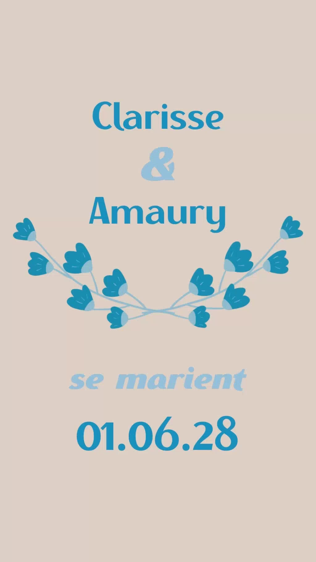 Vidéo save the date pour envoyer une annonce originale à votre invités thème mariés en fleurs coloris bleu