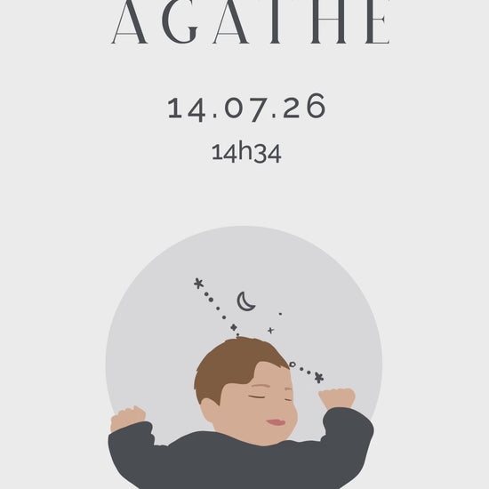 Save the date vidéo de 32 secondes pour annoncer avec originalité l'arrivée de votre bébé sur le thème " Astro " avec illustration de votre bébé - signe : cancer