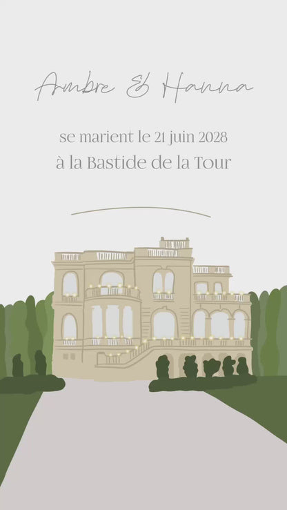 Vidéo de 22 secondes pour annoncer la date et le lieu de votre mariage, illustration du lieu choisi pour vous dire oui