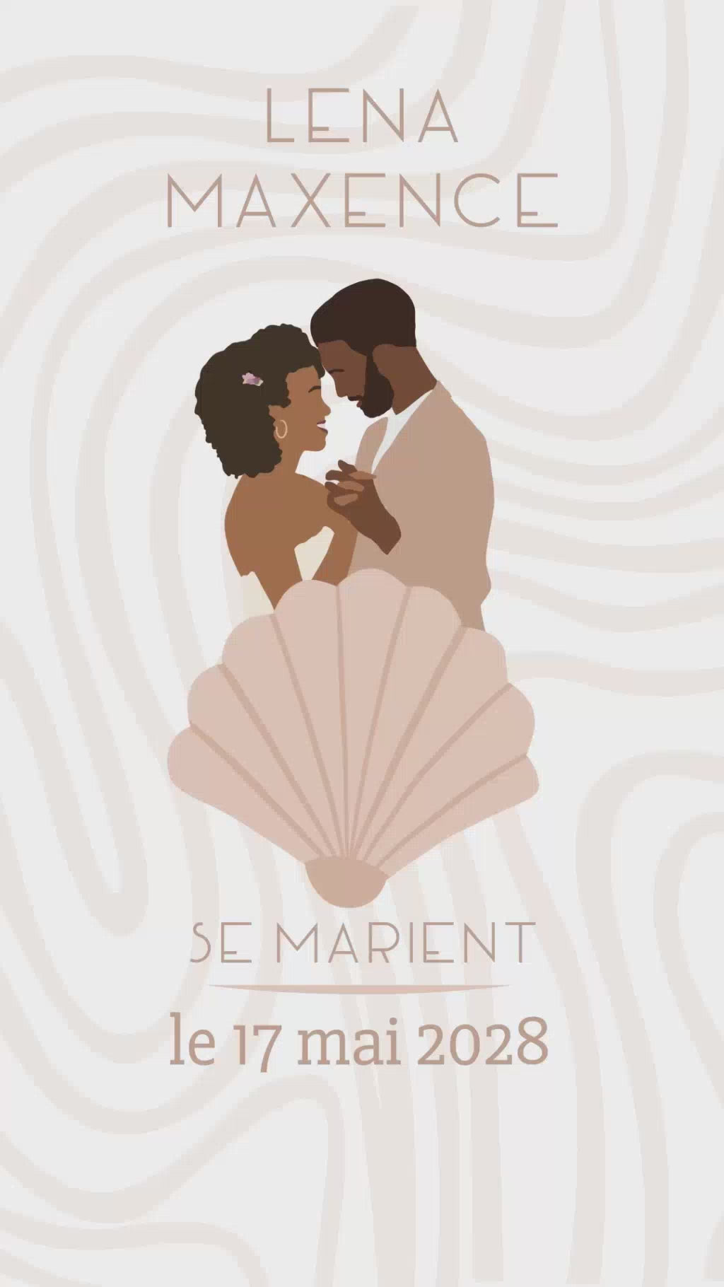 Vidéo de 22 secondes sur le thème "Seashell" si vous voulez un mariage sur le thème de la mer avec en plus la personnalisation grace à une illustration de votre couple