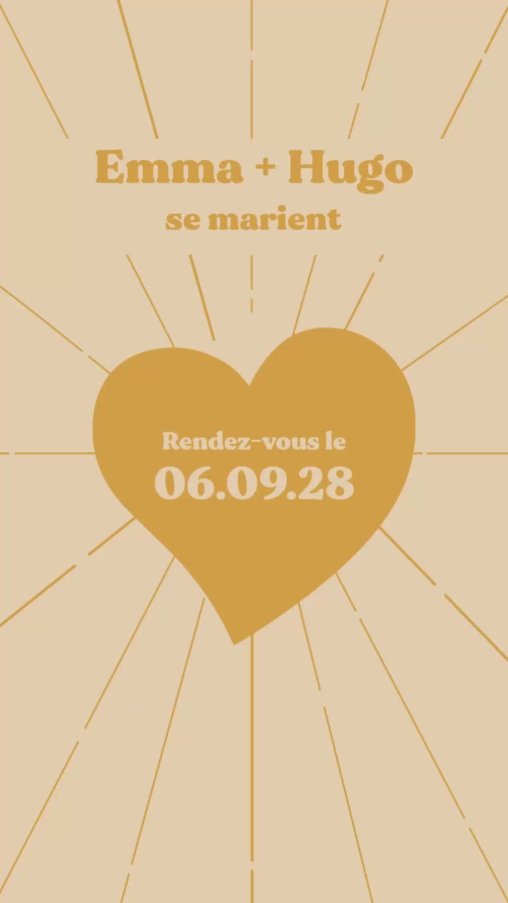 Vidéo de 22 secondes pour le save the date mariage thème coeur couleur jaune