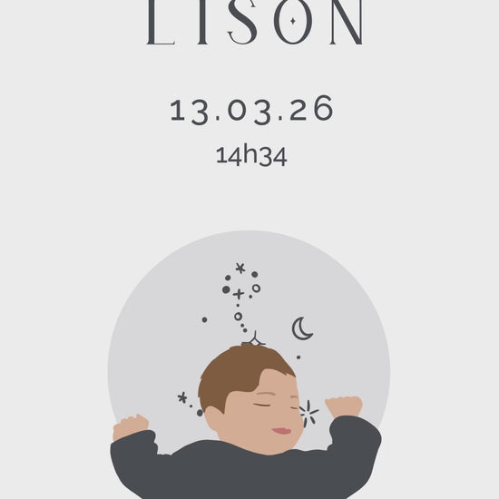 Save the date vidéo de 32 secondes pour annoncer avec originalité l'arrivée de votre bébé sur le thème " Astro " avec illustration de votre bébé - signe : poisson