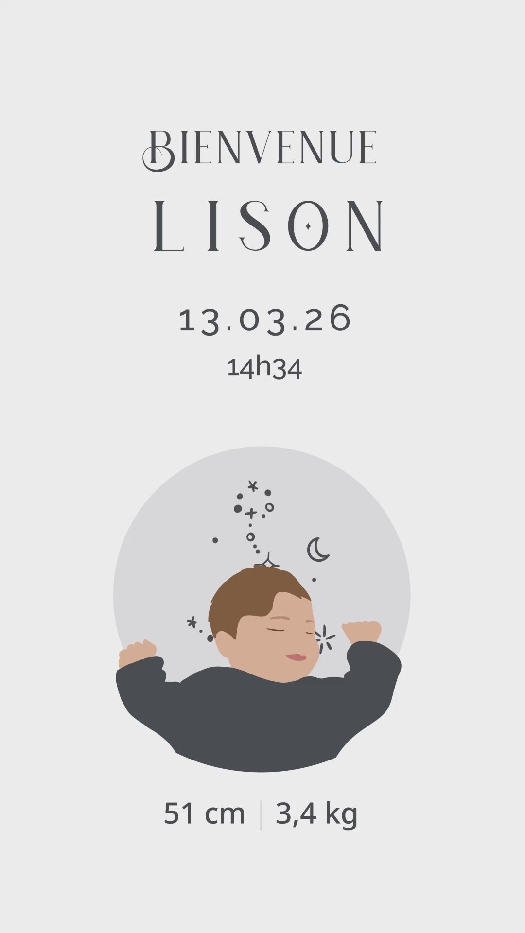 Save the date vidéo de 32 secondes pour annoncer avec originalité l'arrivée de votre bébé sur le thème " Astro " avec illustration de votre bébé - signe : poisson