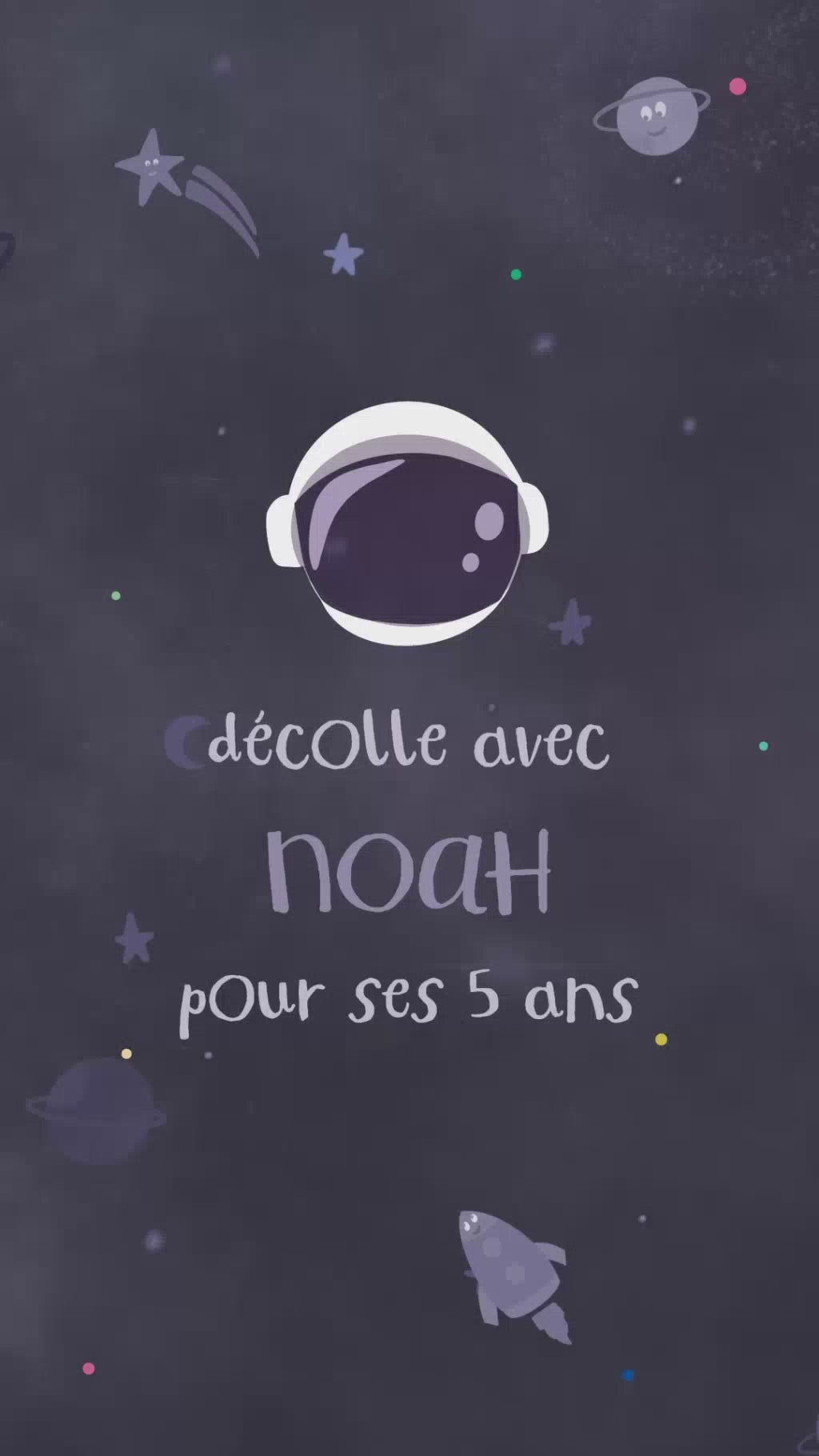 Invitation animée de 30 secondes pour l'anniversaire de votre enfant sur le thème de la galaxie "Cosmos"