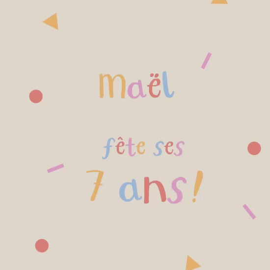 Invitation animée de 30 secondes pour l'anniversaire de votre enfant sur le thème "Confettis en folie" couleur beige