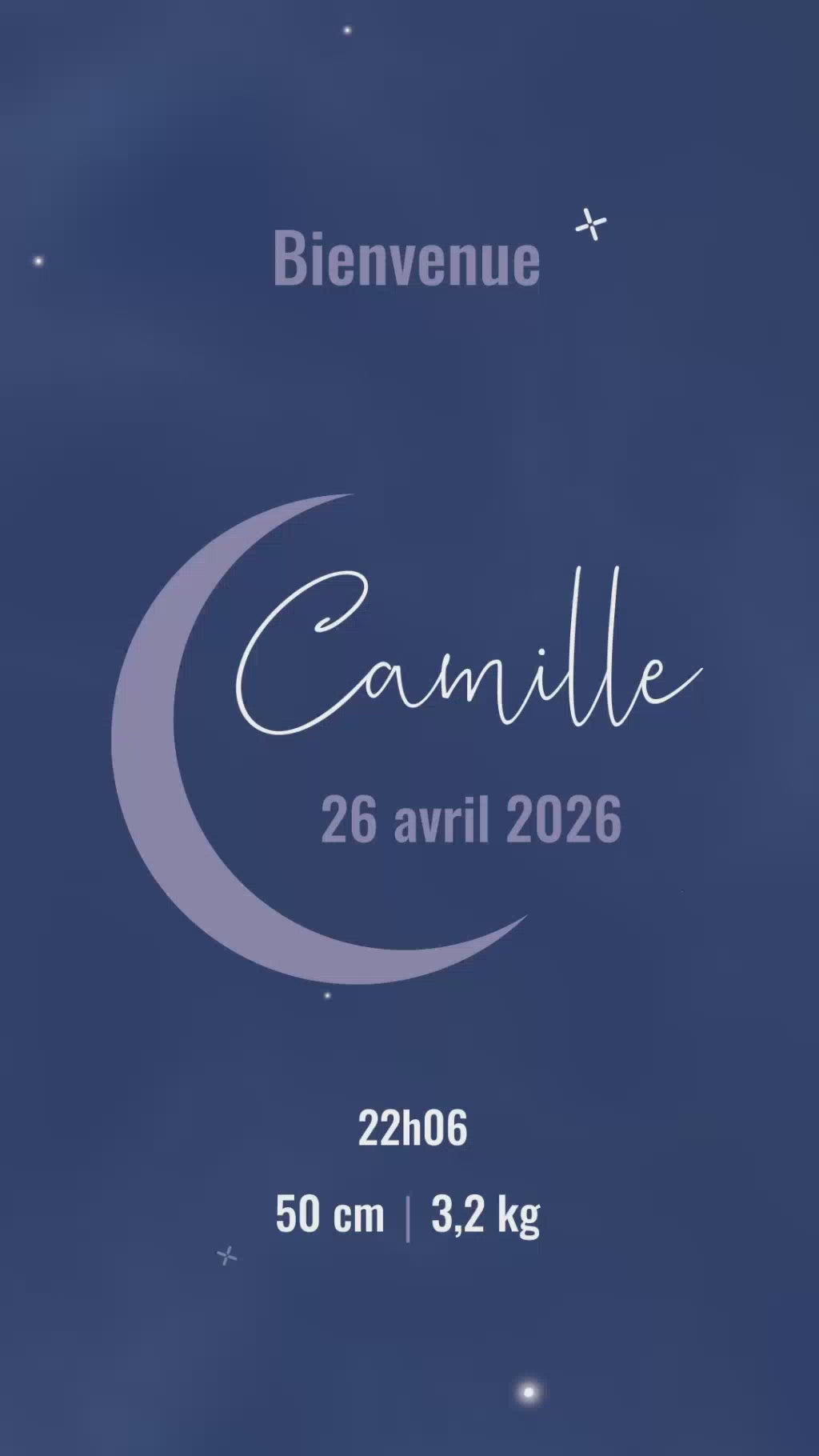 Vidéo de 32 secondes pour annoncer l'arrivée de votre enfant sur le thème Céleste couleur bleu 