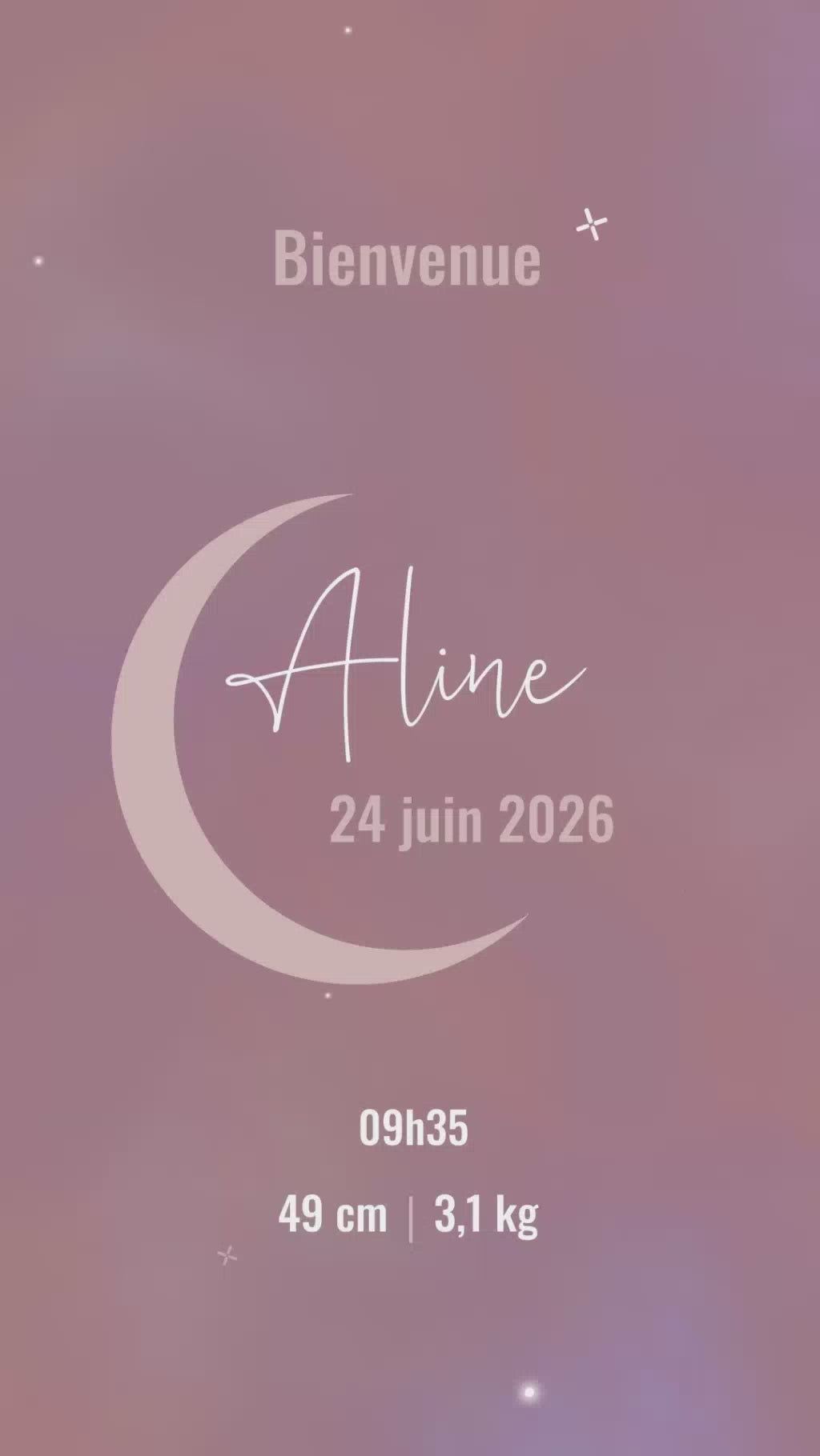 Faire-part animé de 32 secondes pour annoncer l'arrivée de votre enfant sur le thème Céleste couleur rose, original, moderne écologique