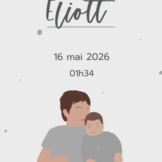 Vidéo de faire-part naissance de 32 secondes pour annoncer l'arrivée de votre enfant, thème petits points avec illustration de votre enfant